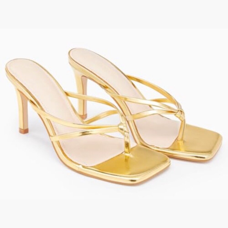 Open Square Toe Strappy Stiletto Heeled Sandals Slip On Thong Flip Flops